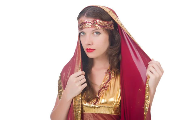 Frau in orientalischem Kleid isoliert auf weiß — Stockfoto