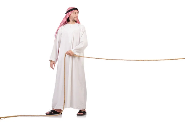 Arab in tug of war concept on white — Stock Photo, Image