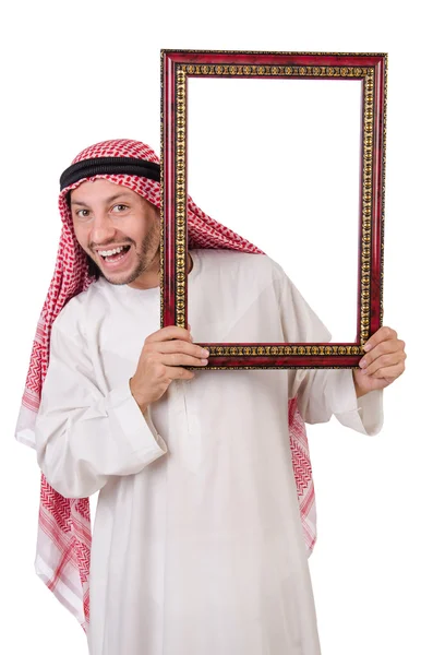 Araber mit Bilderrahmen auf Weiß — Stockfoto