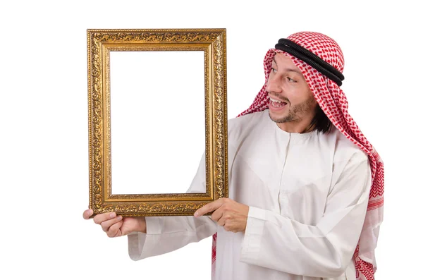 Arabier met fotolijstje op wit — Stockfoto