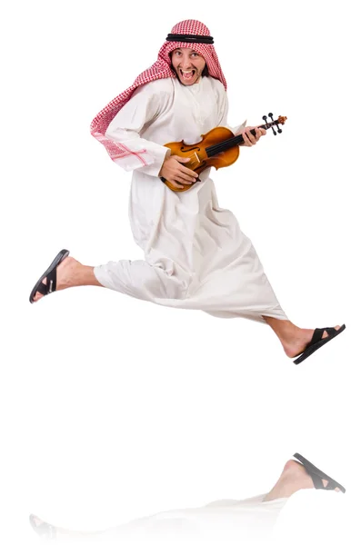 阿拉伯男人白色衬底上演奏小提琴 — 图库照片