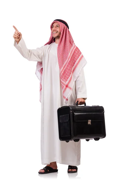 Homme arabe avec des bagages sur blanc — Photo