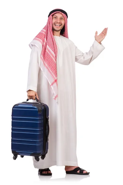 Arabische man met bagage op wit — Stockfoto