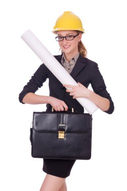 Beyaz çizimler ile genç mimar