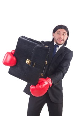 işadamı ile beyaz Boks eldiveni