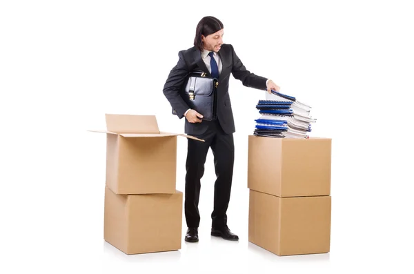 Hombre con cajas llenas de trabajo — Foto de Stock