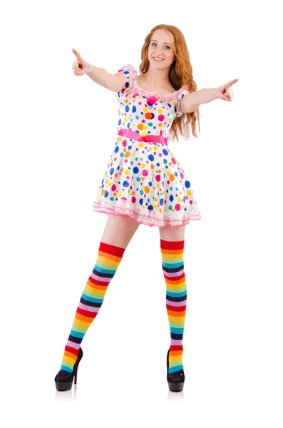 Young girl with colourful clothing on white — Stock Photo, Image