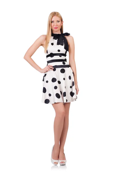 Großes Model im Kleid mit Polka Dosts auf Weiß — Stockfoto