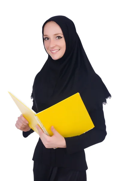 Junge muslimische Studentin mit Büchern über Weiße — Stockfoto