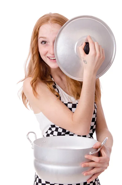 Young woman cook isolated on white — Stock Photo, Image