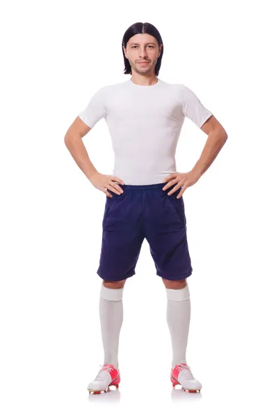 Jovem jogador de futebol isolado no branco — Fotografia de Stock