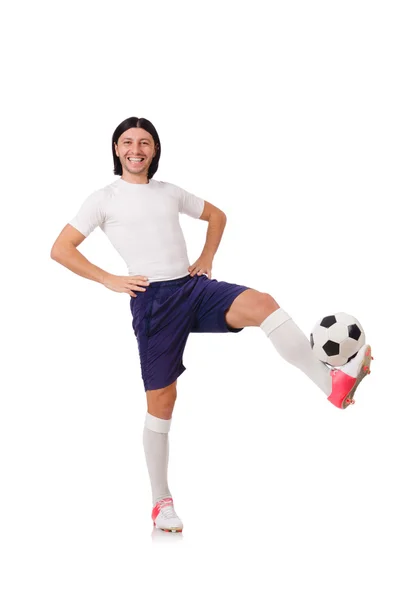 Young soccer football player on white — Stock Photo, Image