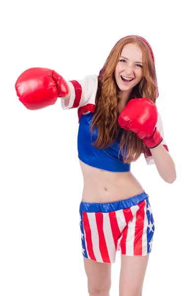Boxer femme en uniforme avec des symboles américains — Photo