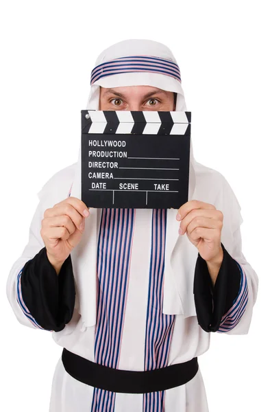 Арабский мужчина с фильмом хлопок на белом — стоковое фото