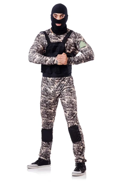 Soldier in camouflage isolated on white — Stock Photo, Image