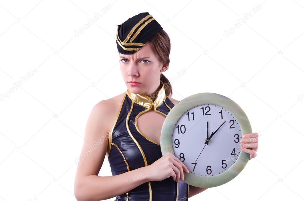 Sailor with clock isolated on white