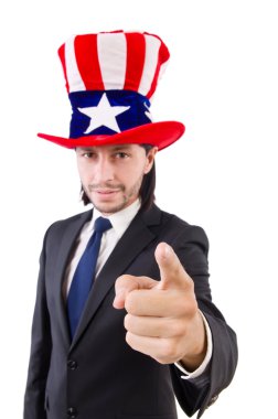 Amerikan bayrağı ile şapkalı adam