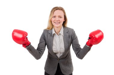 iş kadını ile Boks eldiveni
