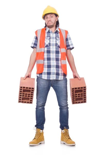 Builder with clay bricks — Stock Photo, Image