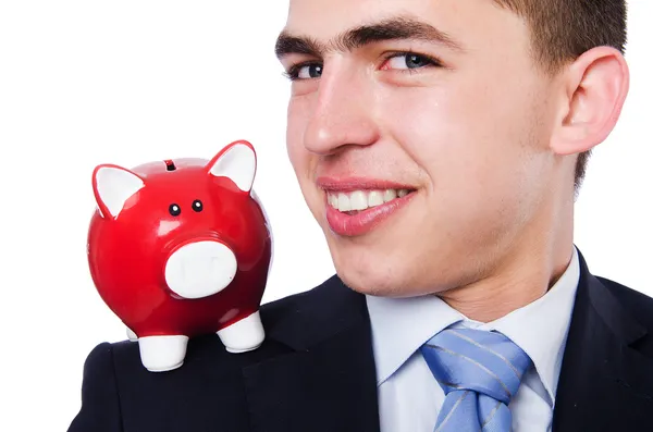 Man med piggybank — Stockfoto