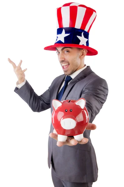 Homem com piggybank — Fotografia de Stock