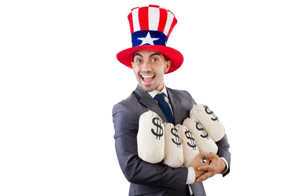 Man with dollar sacks — Stock Photo, Image