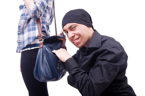 Young thief stealing woman's bag — Stock Photo, Image