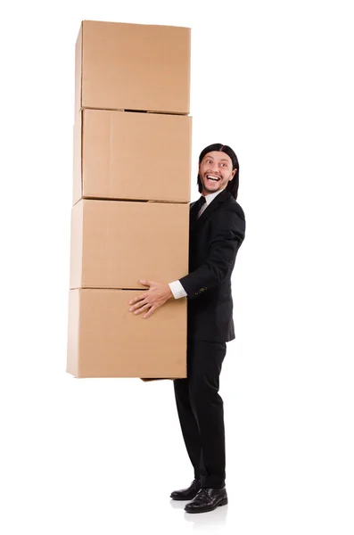 Hombre divertido con cajas — Foto de Stock
