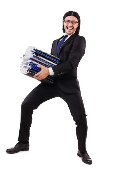 Funny man with lots of papers — Stock Photo, Image