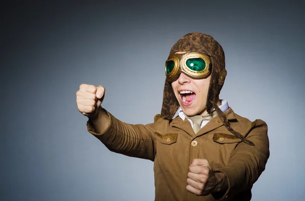 Funny pilot with goggles and helmet — Stock Photo, Image