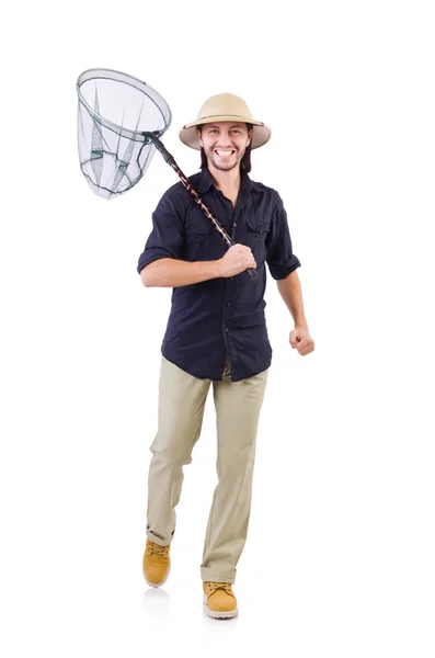 Funny guy with catching net — Stock Photo, Image