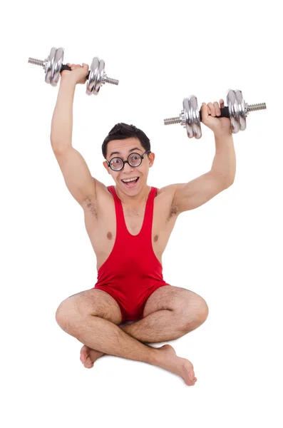 Chico haciendo ejercicio con pesas — Foto de Stock