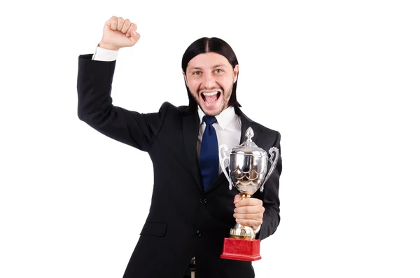 Businessman awarded with prize cup — Stock Photo, Image