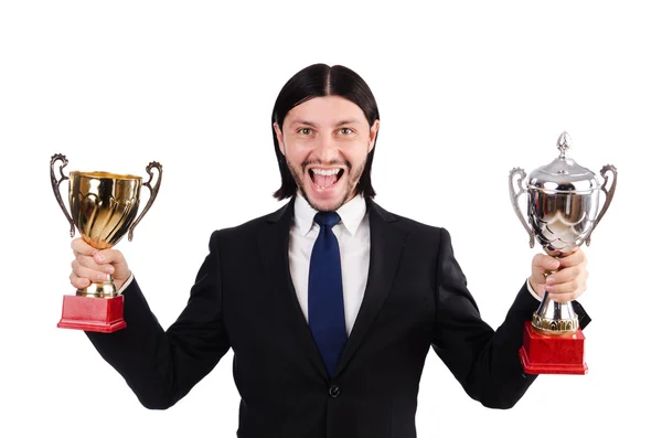 Businessman awarded with two prize cup — Stock Photo, Image