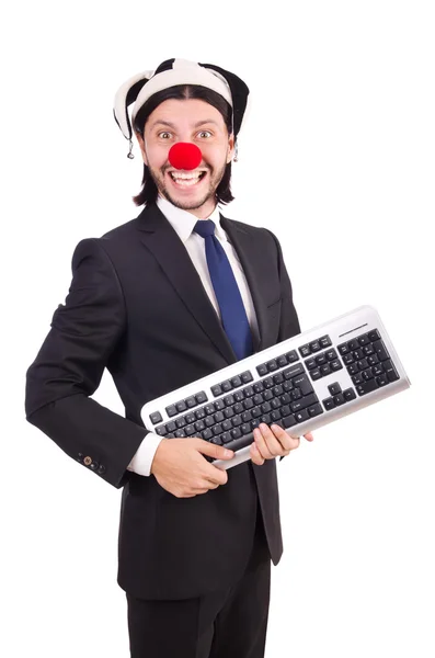 Funny clown with keyboard — Stock Photo, Image