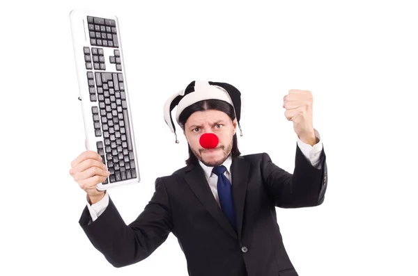 Lustiger Clown mit Tastatur — Stockfoto