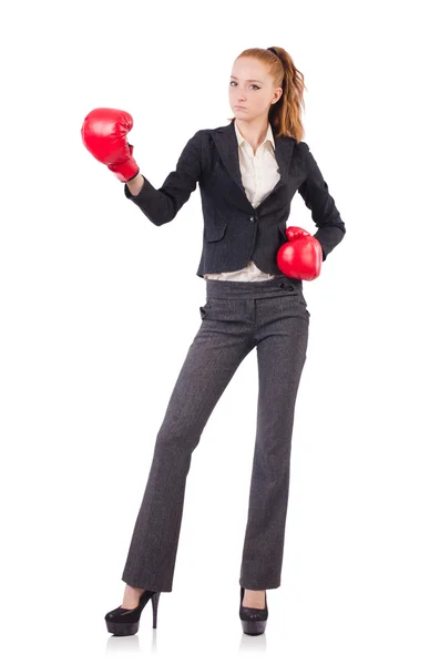 Businesswoman with boxing gloves — Stock Photo, Image