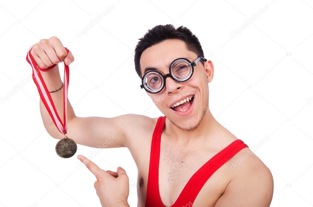 Wrestler with winners gold medal