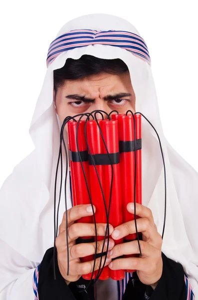 Hombre árabe con palos rojos de dinamita — Foto de Stock