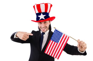 adam Amerikan bayrağı ile