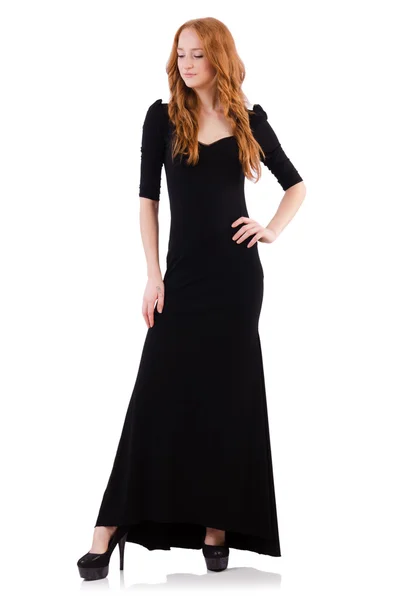 Redhead in zwarte jurk — Stockfoto