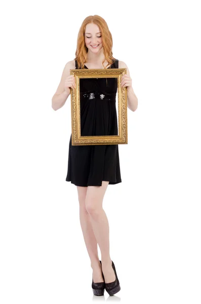 Woman with picture frame — Stock Photo, Image