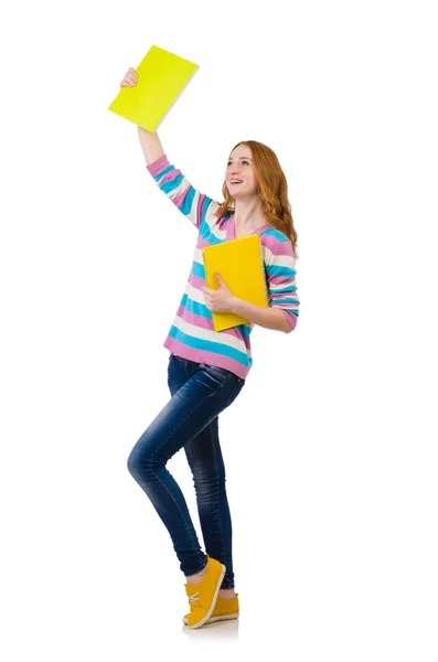 Jonge student met boeken geïsoleerd op wit — Stockfoto