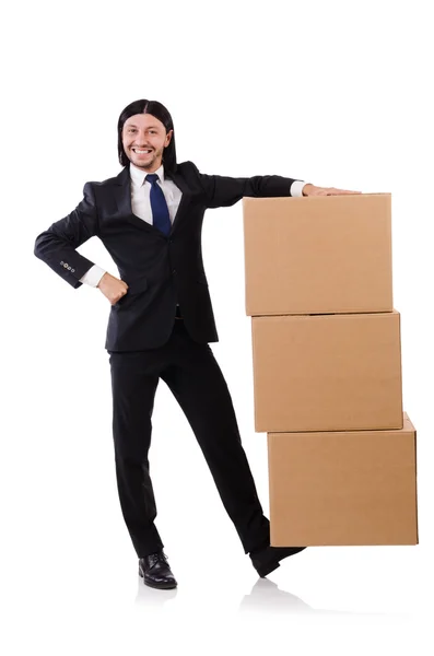 Funny man with boxes — Stock Photo, Image