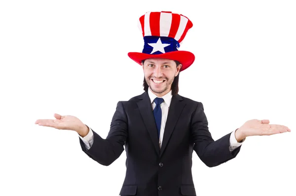 Homem com chapéu de bandeira americana — Fotografia de Stock
