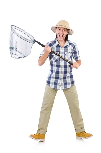 Funny guy with catching net — Stock Photo, Image