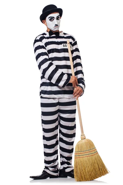 Prisoner with broom — Stock Photo, Image