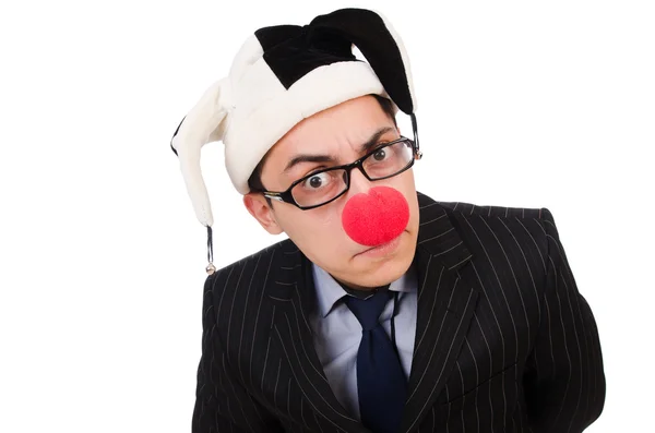 Clown zakenman geïsoleerd op wit — Stockfoto