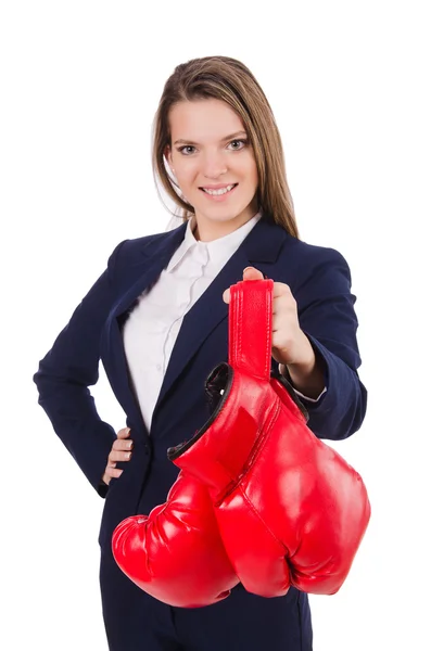 Femme d'affaires avec gants de boxe — Photo