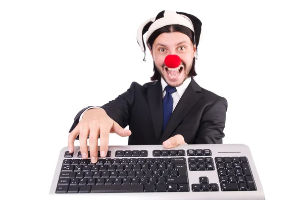 Lustiger Clown mit Tastatur — Stockfoto